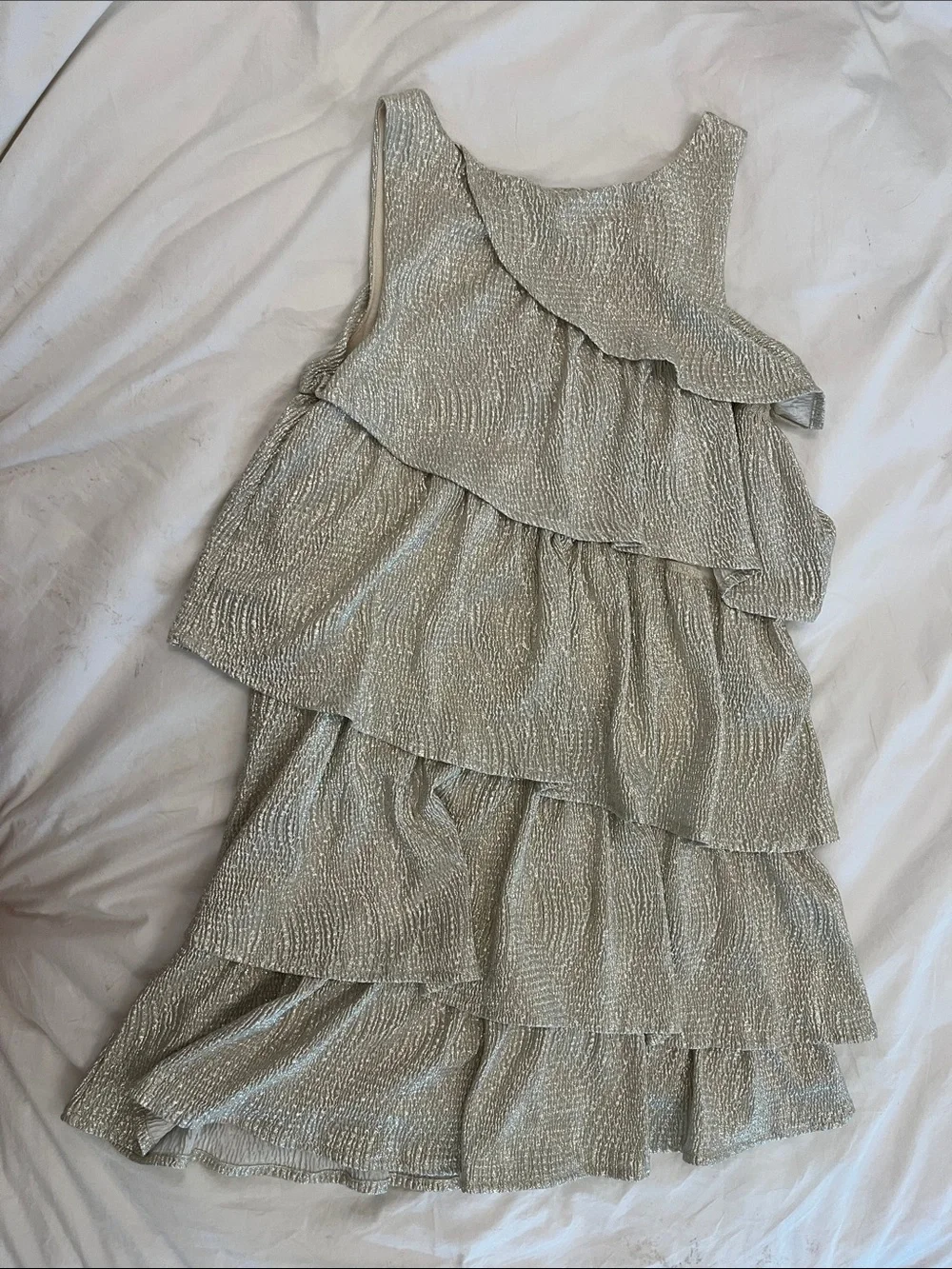 GAP Girls Metallic Silver Tiered Ruffle Dress